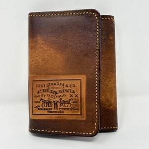 Levi Strauss Suede Trifold Wallet Made in USA Embossed Logo Vintage Unused